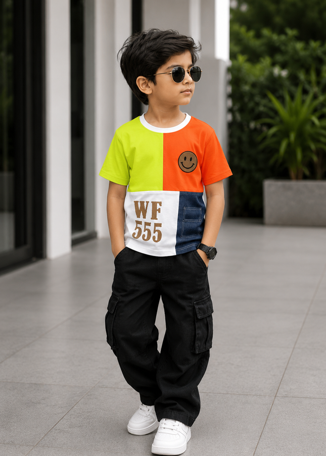 Boys Multicolor Color Block Half Sleeve T-Shirt for Kids | Trendy Casual Cotton Tee