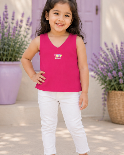 Girls Sleeveless Cotton Summer Top – Pink & Orange | Casual Kids Tank Top