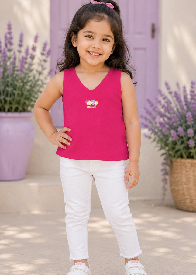 Girls Sleeveless Cotton Summer Top – Pink & Orange | Casual Kids Tank Top