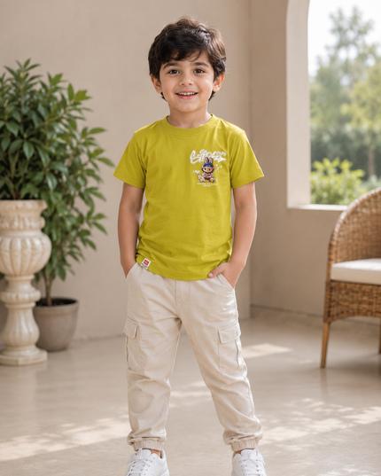 He and She Boys Lime Green Graphic Printed T-Shirt
