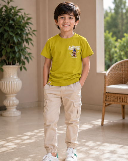 He and She Boys Lime Green Graphic Printed T-Shirt