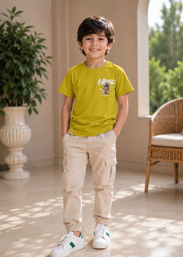 He and She Boys Lime Green Graphic Printed T-Shirt