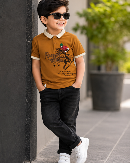 He and She Boys Lavender Polo T-Shirt | Airplane Embroidered Casual Collar Tee