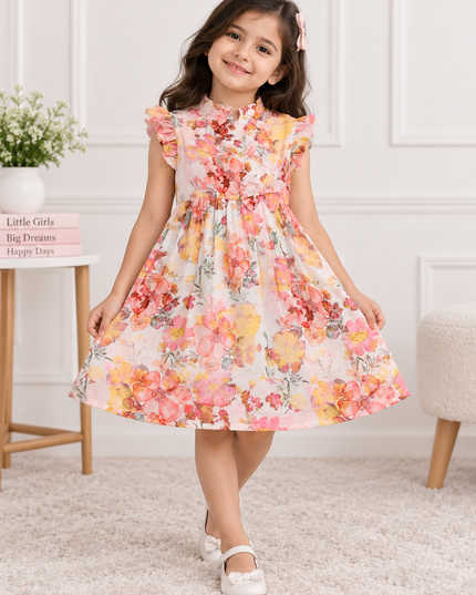 GIRLS FROCK CODE-A245 Girls Floral Frock Dress – Pink & Multicolor Party Wear Dress | He and She