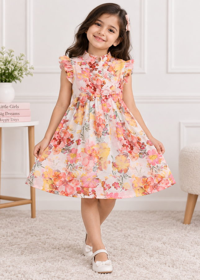 GIRLS FROCK CODE-A245 Girls Floral Frock Dress – Pink & Multicolor Party Wear Dress | He and She