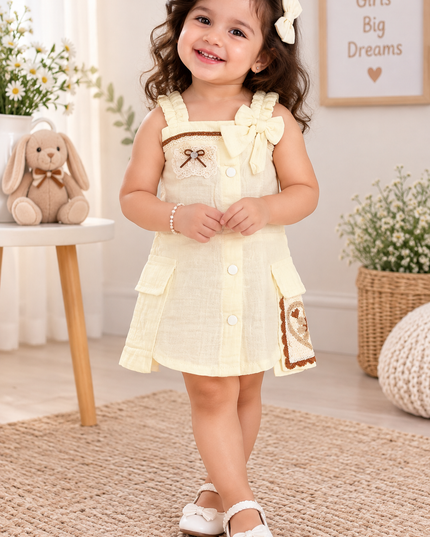 GIRL MIDI A444 Girls Ivory Midi Dress – Bow & Lace Detail Casual Dress | He and She