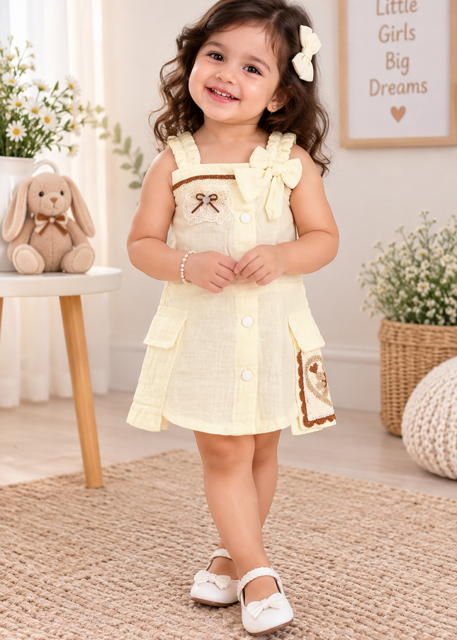 GIRL MIDI A444 Girls Ivory Midi Dress – Bow & Lace Detail Casual Dress | He and She