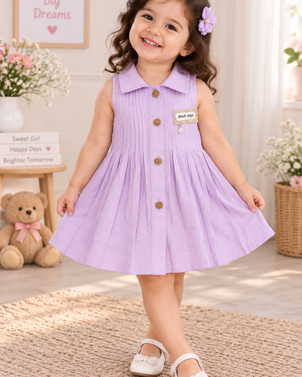 G.FROCK A446 Girls Lilac Frock – Pleated Collar Midi Dress | He and She