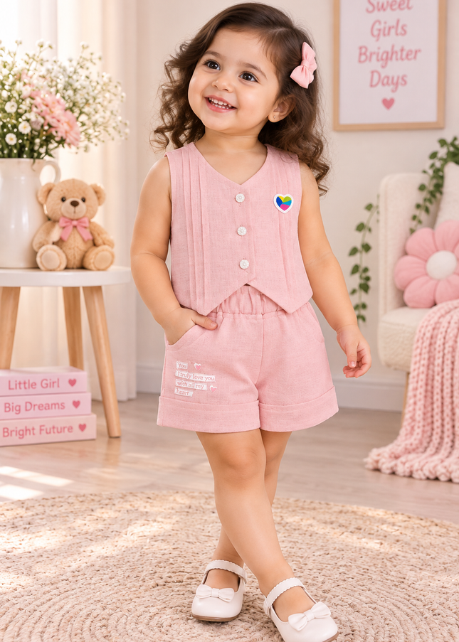 G.SET A447 Girls Cord Set – Sleeveless Vest & Shorts Co-Ord Set | He and She