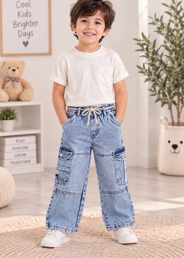 B. JEANS A461 Boys Light Blue Baggy Cargo Jeans | Relaxed Fit Denim Pants – He & She