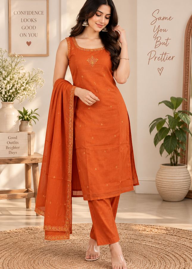 L.DRESS A474 Women’s Embroidered Kurti Set with Dupatta