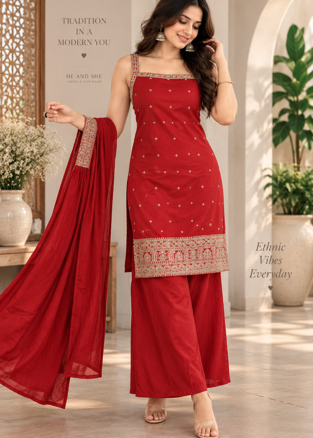 L.PLAZO A475 Women’s Embroidered Palazzo Set with Dupatta