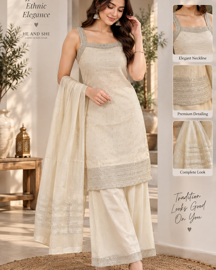 L.P;AZO SET A476 Women’s Embroidered Palazzo Set with Dupatta