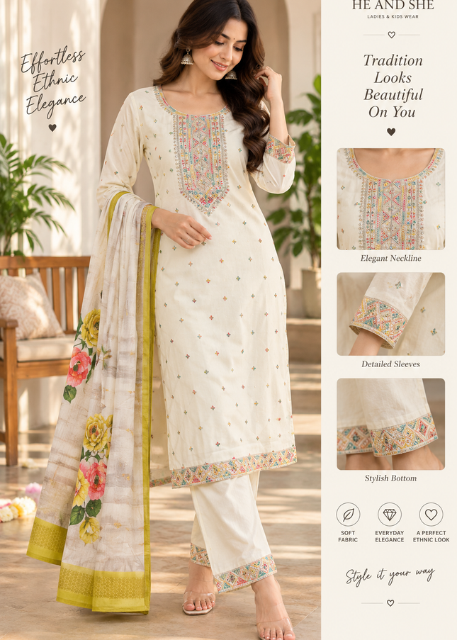 L.DRESS A477 Women’s Embroidered Kurti Pant Set with Dupatta