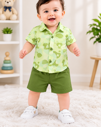 BOYS SET CODE-A394 Boys Printed Shirt & Shorts Co-Ord Set | Stylish Casual Summer Outfit
