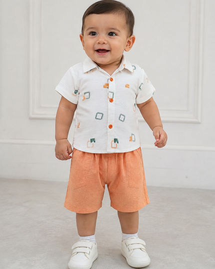 BOYS SET CODE-A395 Boys Printed Shirt & Shorts Co-Ord Set | Stylish Casual Summer Outfit