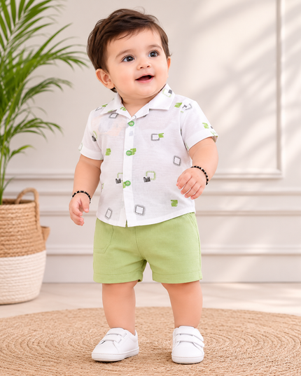 BOYS SET CODE-A395 Boys Printed Shirt & Shorts Co-Ord Set | Stylish Casual Summer Outfit