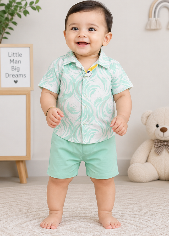 BOYS SET CODE-A396 Boys Printed Shirt & Shorts Co-Ord Set | Stylish Cotton Casual Outfit