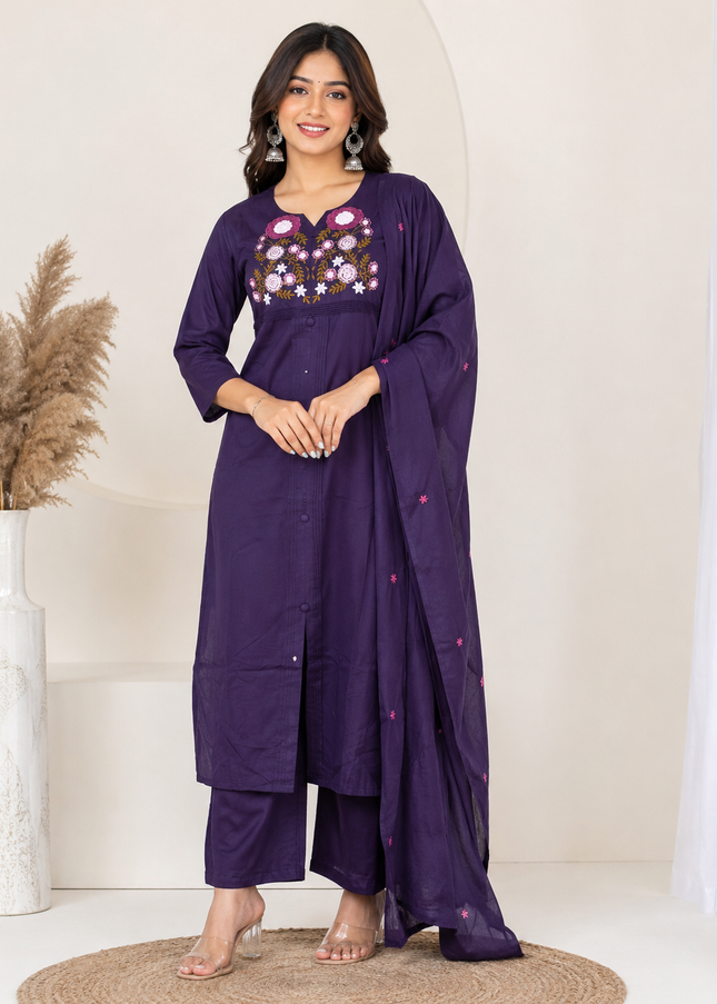 LADIES KURTI SET CODE-A409 Women’s Red Embroidered Straight Kurta with Pant & Dupatta Set | Ethnic 3-Piece Suit Set