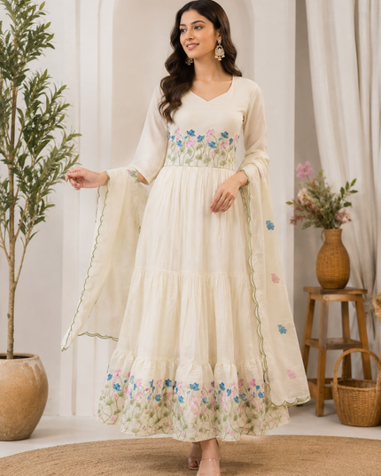 LADIES KURTIS SET CODE-A230 Women’s Floral Embroidered Anarkali Dress with Dupatta – Ethnic Wear