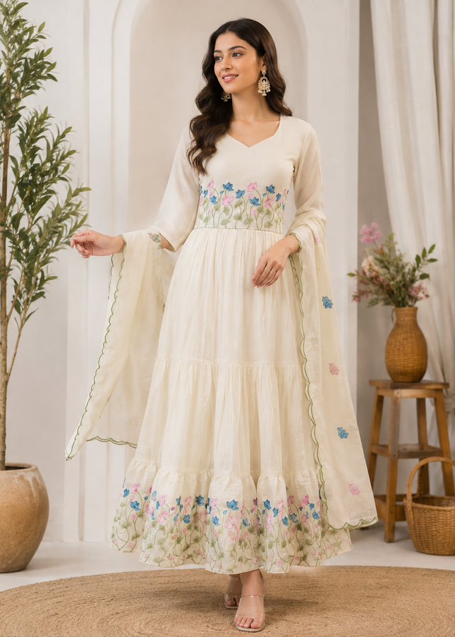 LADIES KURTIS SET CODE-A230 Women’s Floral Embroidered Anarkali Dress with Dupatta – Ethnic Wear