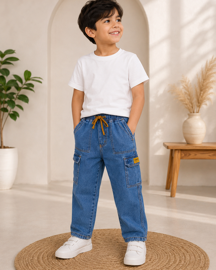 BOYS JEANS CODE-A343 He and She Boys Regular Fit Denim Jeans with Drawstring | Casual Kids Jeans
