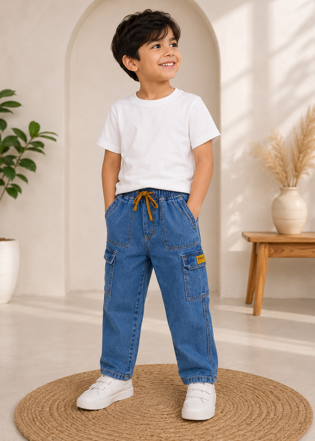 BOYS JEANS CODE-A343 He and She Boys Regular Fit Denim Jeans with Drawstring | Casual Kids Jeans