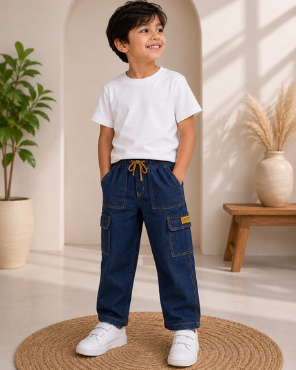 BOYS JEANS CODE-A343 He and She Boys Regular Fit Denim Jeans with Drawstring | Casual Kids Jeans