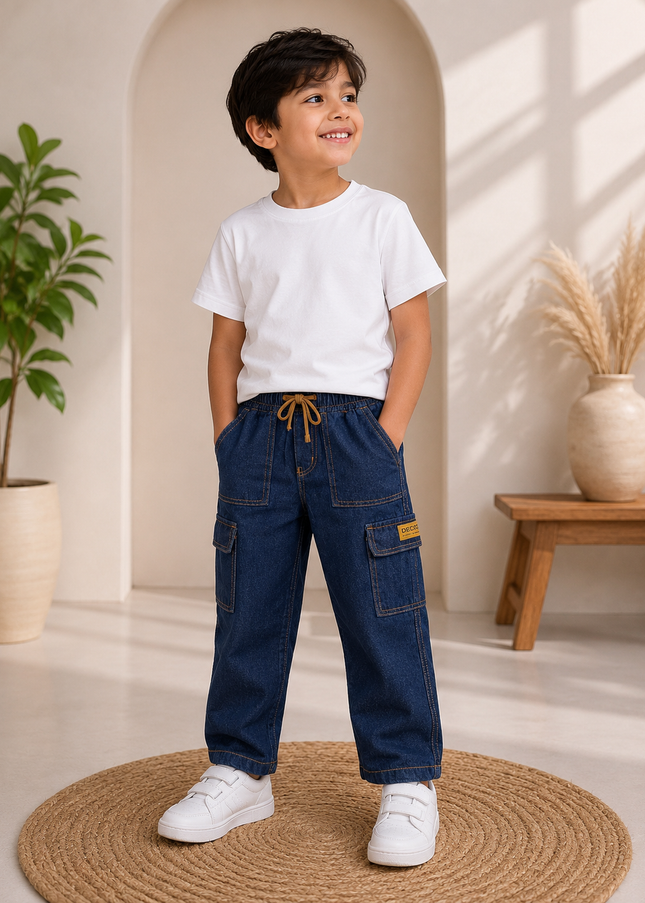 BOYS JEANS CODE-A343 He and She Boys Regular Fit Denim Jeans with Drawstring | Casual Kids Jeans
