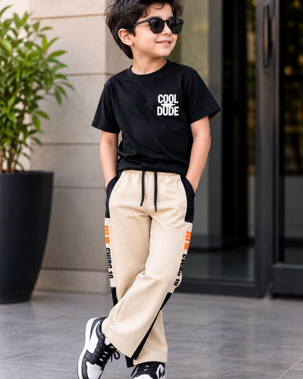 BOYS TRACK CODE-A135 Boys Stylish Wide-Leg Track Pants with Side Stripe | 2 Color Variants