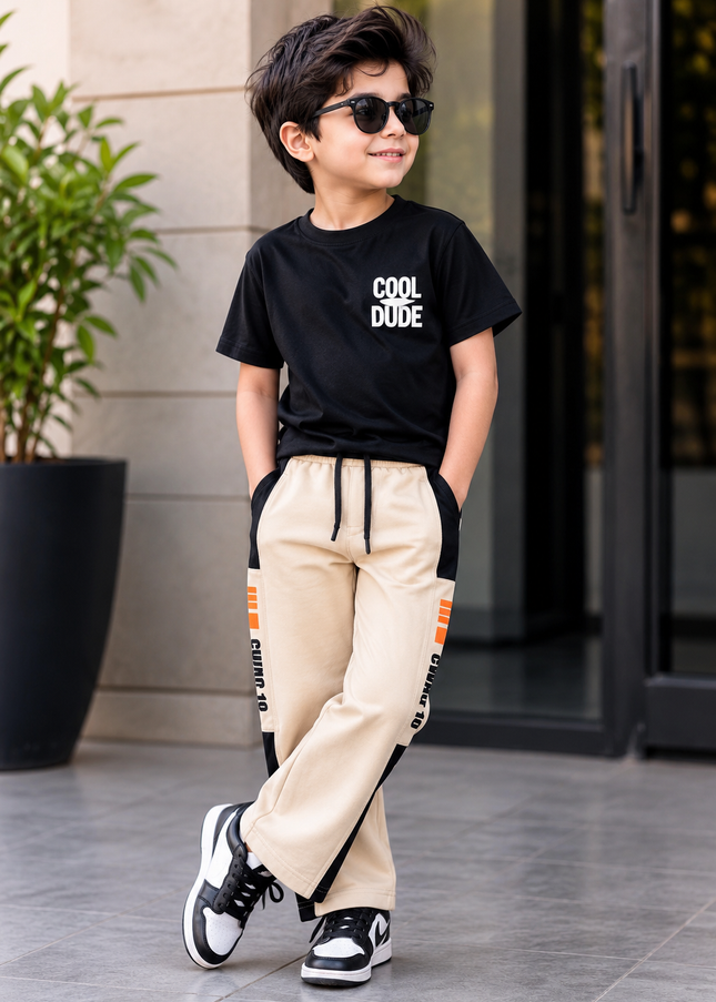 BOYS TRACK CODE-A135 Boys Stylish Wide-Leg Track Pants with Side Stripe | 2 Color Variants