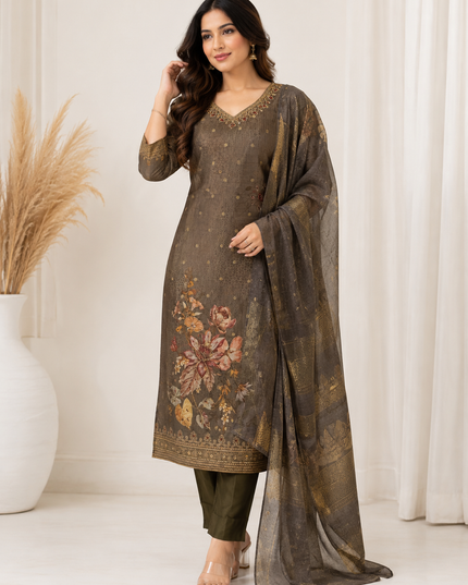 LADIES KURTI SET CODE-A181 He And She Women's Floral Printed Kurti Pant Set with Dupatta | V-Neck Ethnic Suit Set