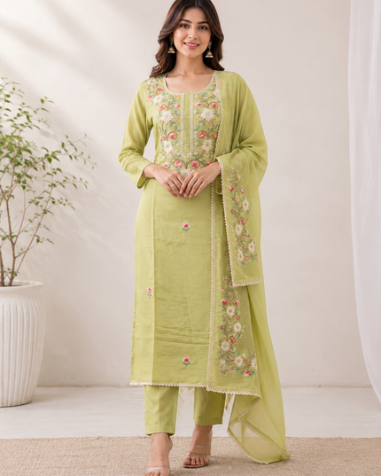 LADIES KURTI SET CODE-A184 He And She Women's Embroidered Straight Kurta Pant Set with Dupatta | Floral Embroidery | Ethnic Wear
