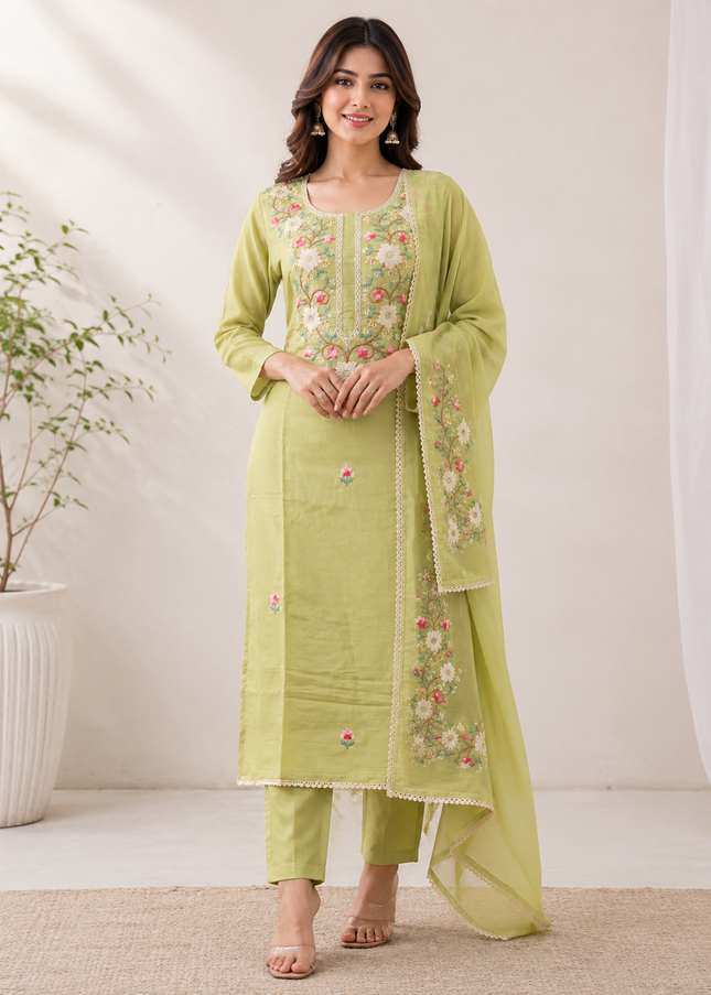 LADIES KURTI SET CODE-A184 He And She Women's Embroidered Straight Kurta Pant Set with Dupatta | Floral Embroidery | Ethnic Wear