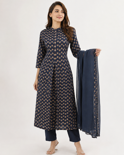LADIES KURTI SET CODE-A124 Women's Printed Kurti Pant Set with Dupatta | Ethnic Straight Fit Suit Set
