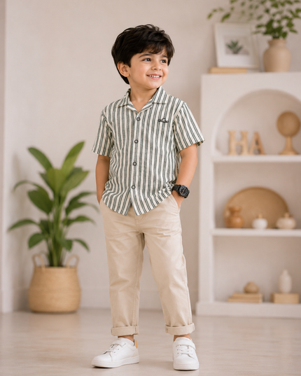 BOYS SHIRTS CODE-B97 Boys Maroon & Green Vertical Stripe Full Sleeve Casual Shirt