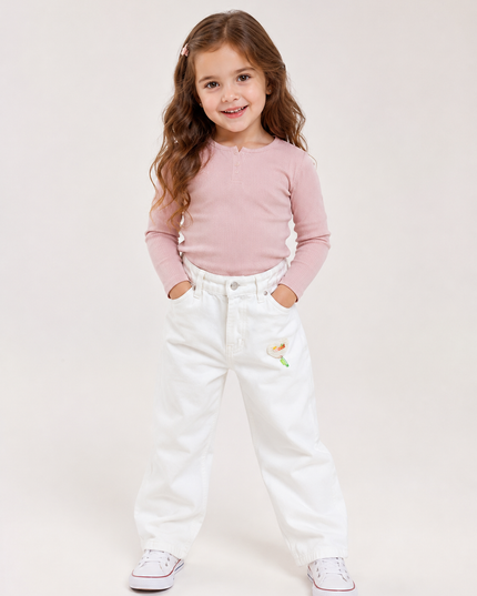 GIRLS JEANS CODE-A99 Girls Wide Leg Denim Jeans with Heart Patch | Kids Casual Fashion Pants | He and She