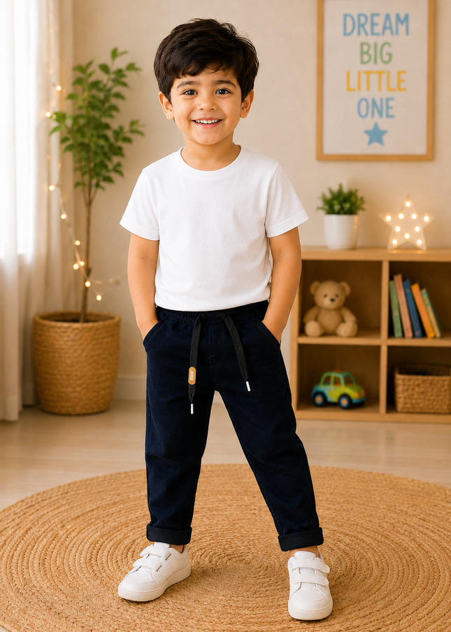 He and She Boys Solid Cotton Joggers | Comfortable Casual Track Pants for Kids