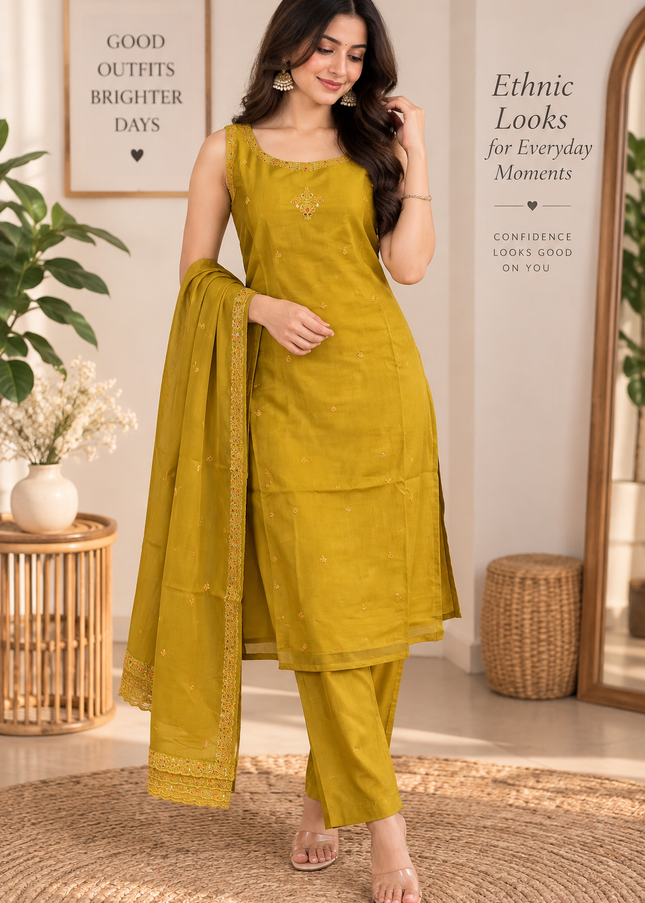 L.DRESS A474 Women’s Embroidered Kurti Set with Dupatta