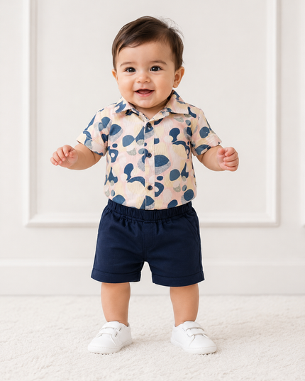 BOYS SET CODE-A394 Boys Printed Shirt & Shorts Co-Ord Set | Stylish Casual Summer Outfit