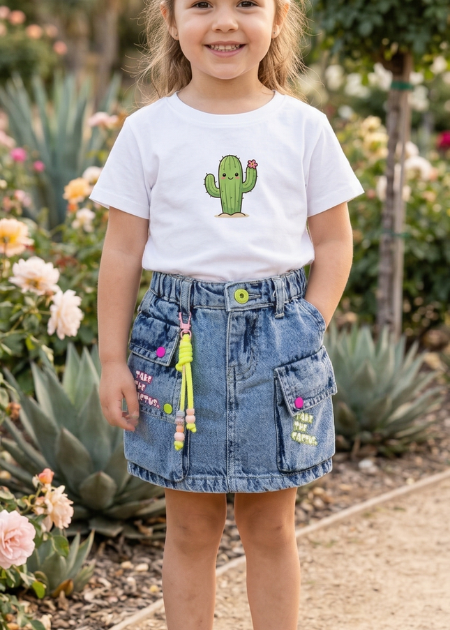 Girls Denim Cargo Skort with Pockets | Stylish Kids Blue Skirt with Accessories | He & She