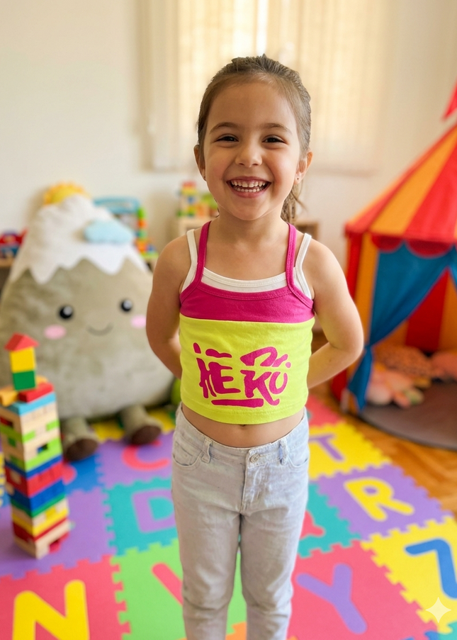 He and She Girls' Neon Graffiti Crop Top – Y2K Streetwear Graphic Cami