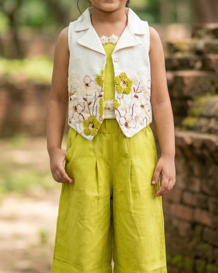 Girls Embroidered Jacket Top with Palazzo Set | Ethnic Party Wear 3-Piece Outfit | He & She