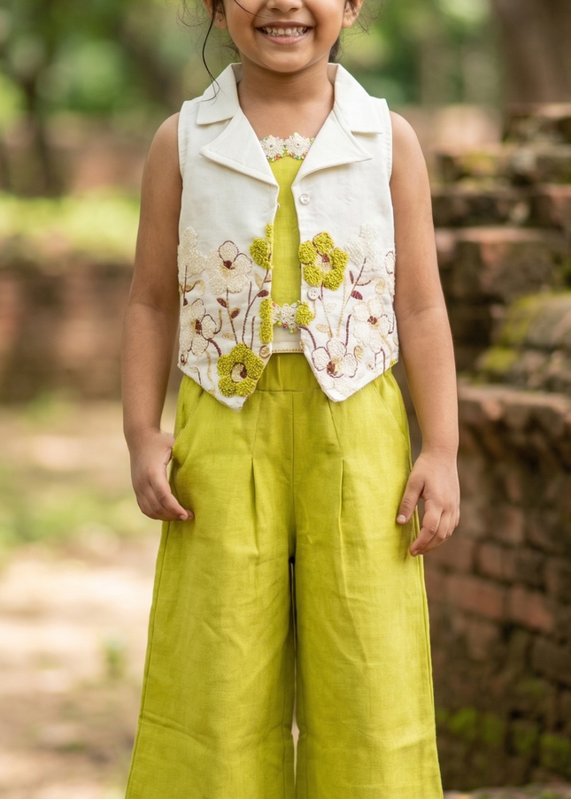 Girls Embroidered Jacket Top with Palazzo Set | Ethnic Party Wear 3-Piece Outfit | He & She