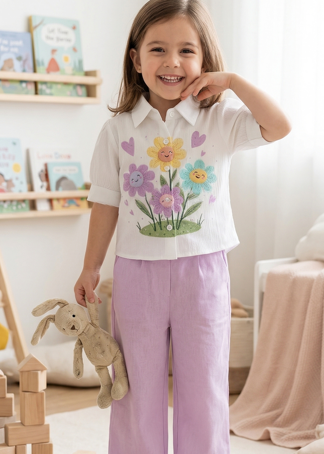 Girls Floral Printed Shirt with Palazzo Set | Cute Kids Co-Ord Outfit | He & She