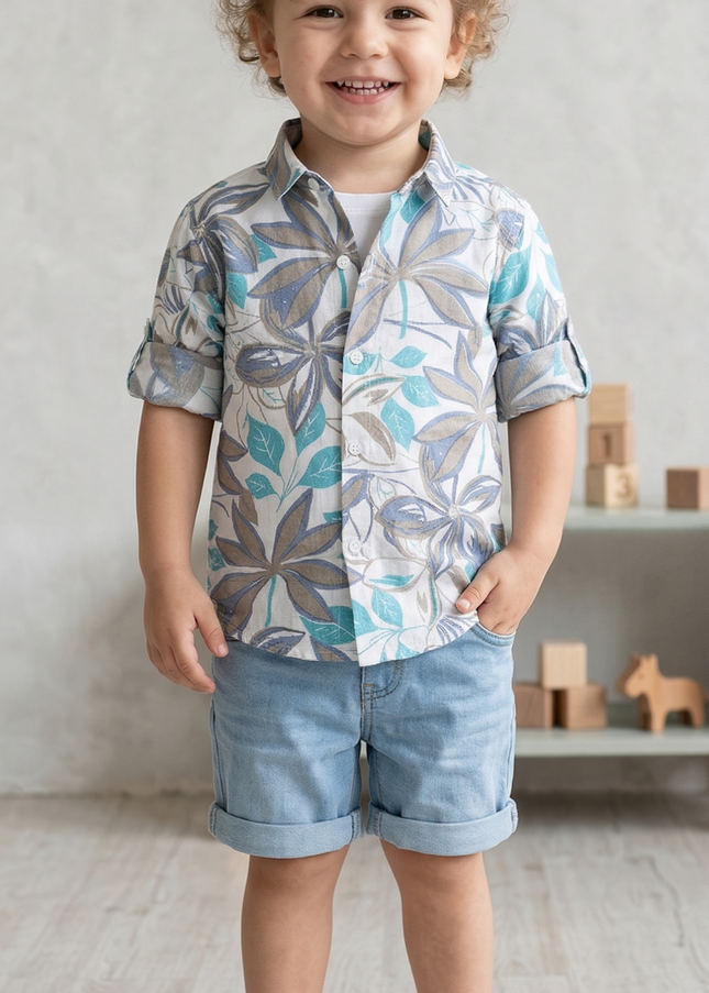 Boys Floral Printed Casual Shirt | Half Sleeve Kids Summer Shirt | He & She