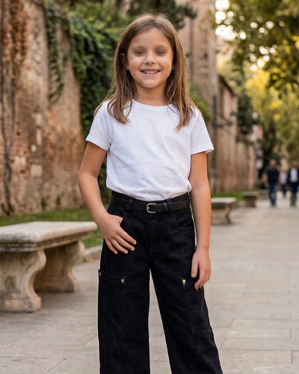 Girls Black Cargo jeans with Pockets | He & She Kidswear