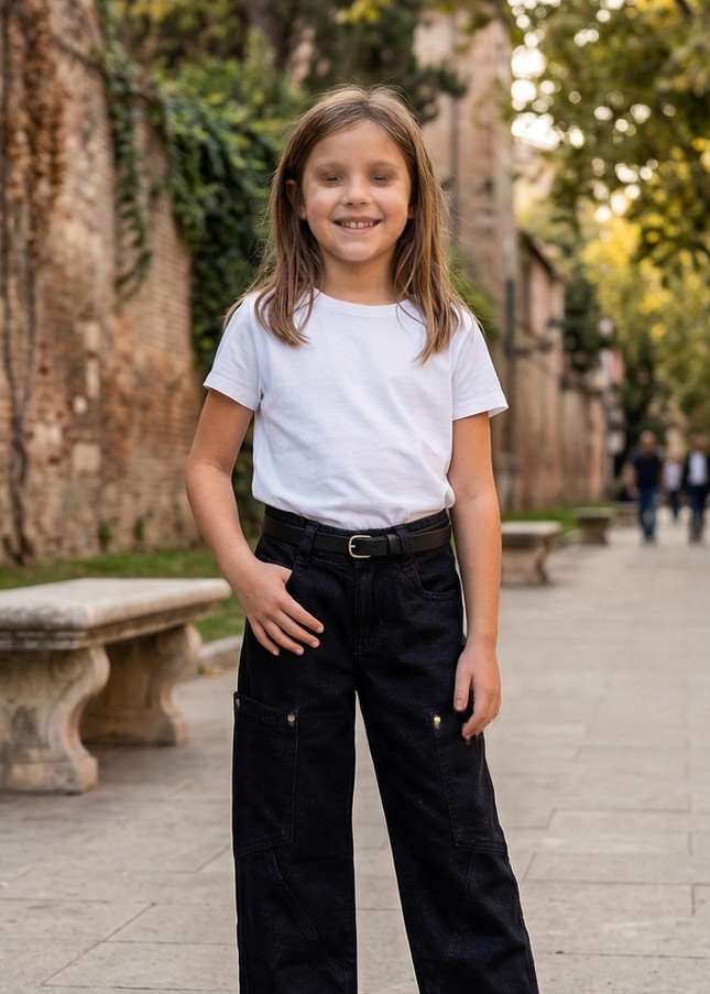 Girls Black Cargo jeans with Pockets | He & She Kidswear