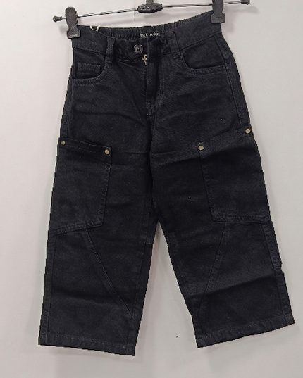 Girls Black Cargo jeans with Pockets | He & She Kidswear
