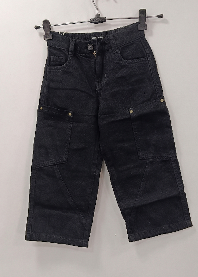 Girls Black Cargo jeans with Pockets | He & She Kidswear
